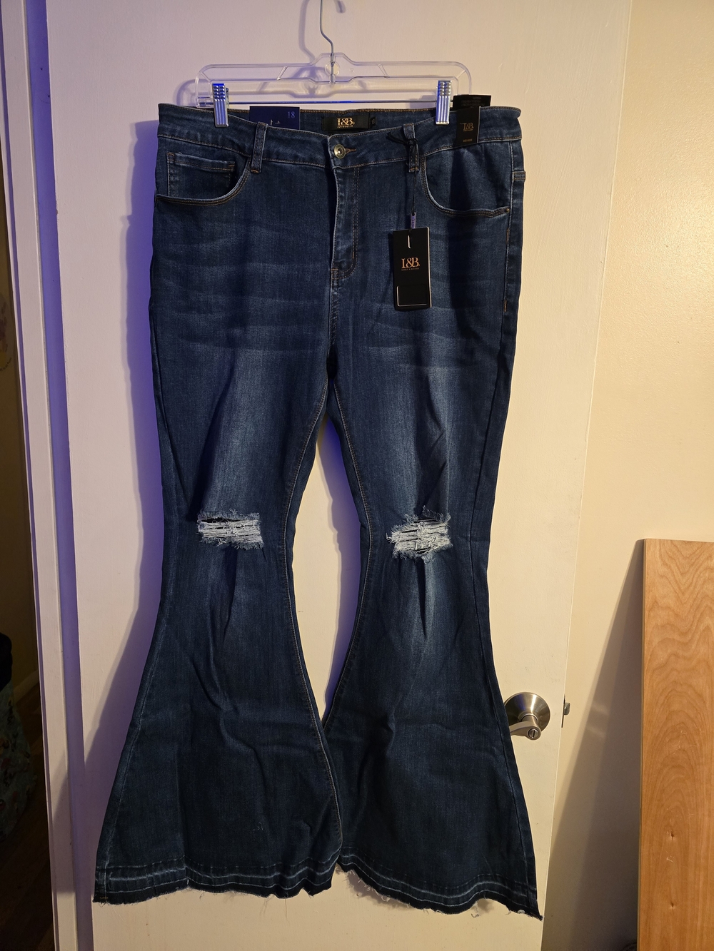 L&B Dark Wash Distressed Super Flare Jeans